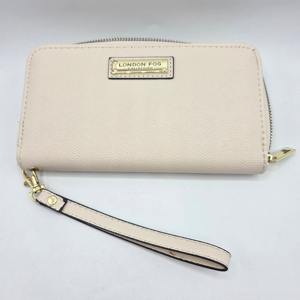 London Fog Wristlet Wallet Womens Beige Cream Zip Around Minimalist‎